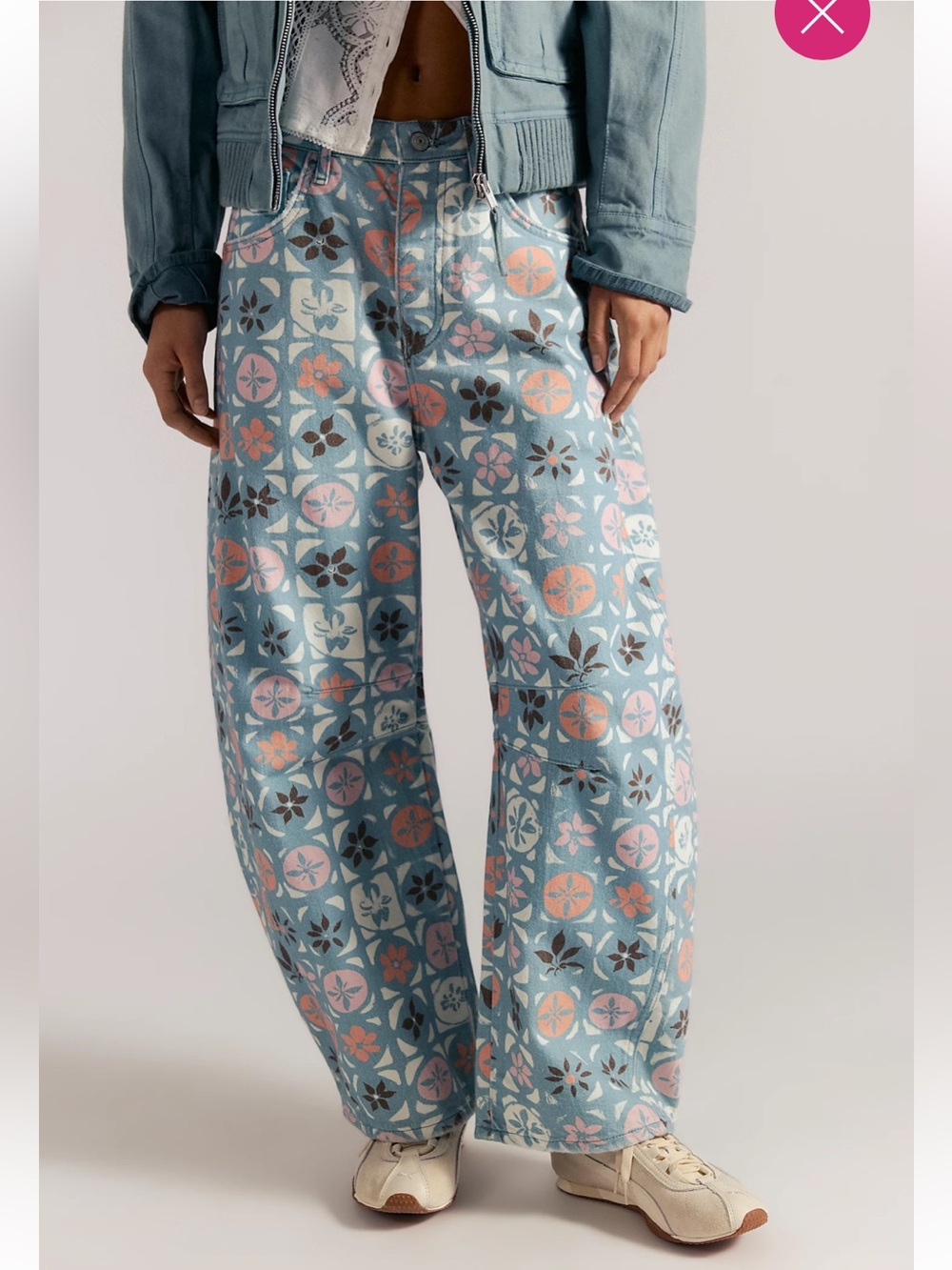 Free People We The Free Good Luck Printed Barrel Jeans Jade Combo 29 NWOT - Picture 4 of 9